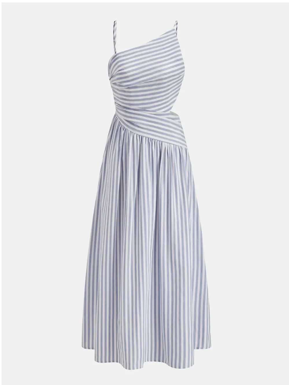Commense Blue and White Striped One-Shoulder Cutout Midi Dress - Picture 4 of 5